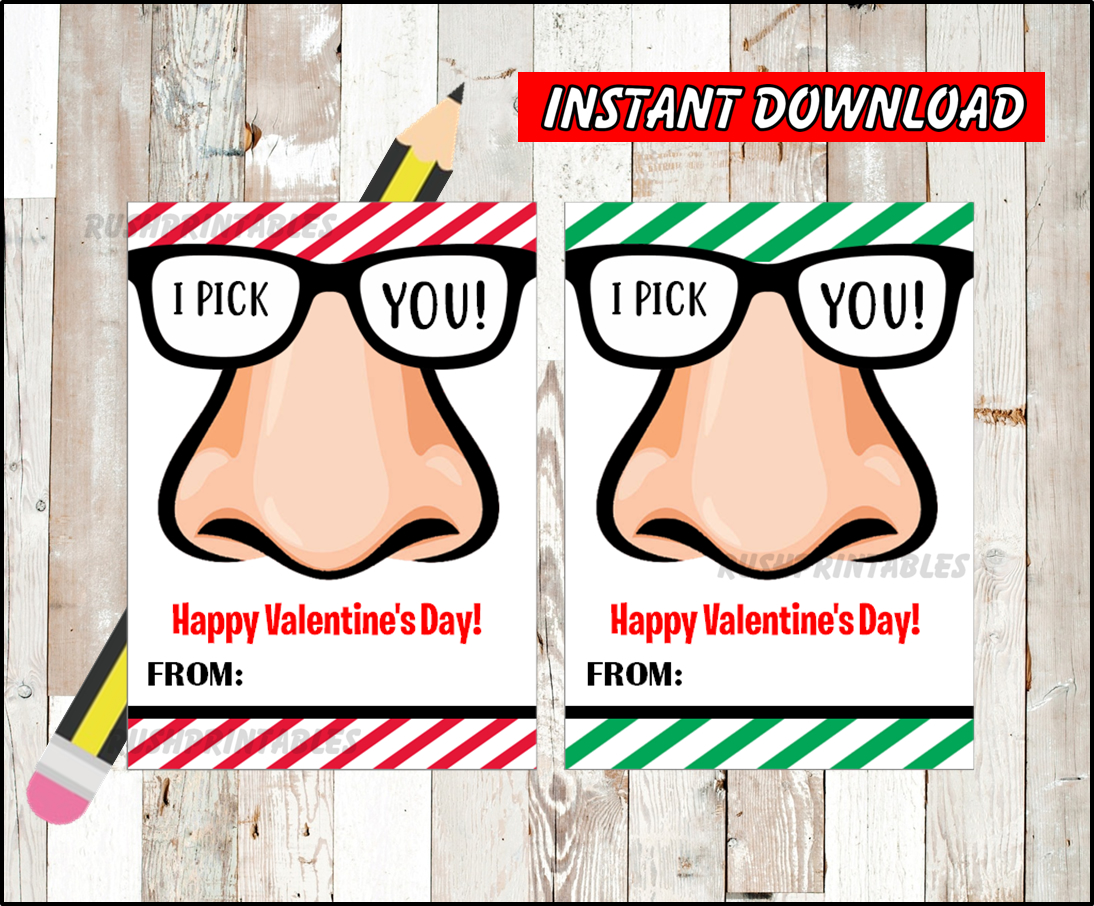Nose Picking Valentine's Day cards, Funny Valentine cards, Printable Pencil Holder valentines, pixie sticks I pick you, INSTANT DOWNLOAD
